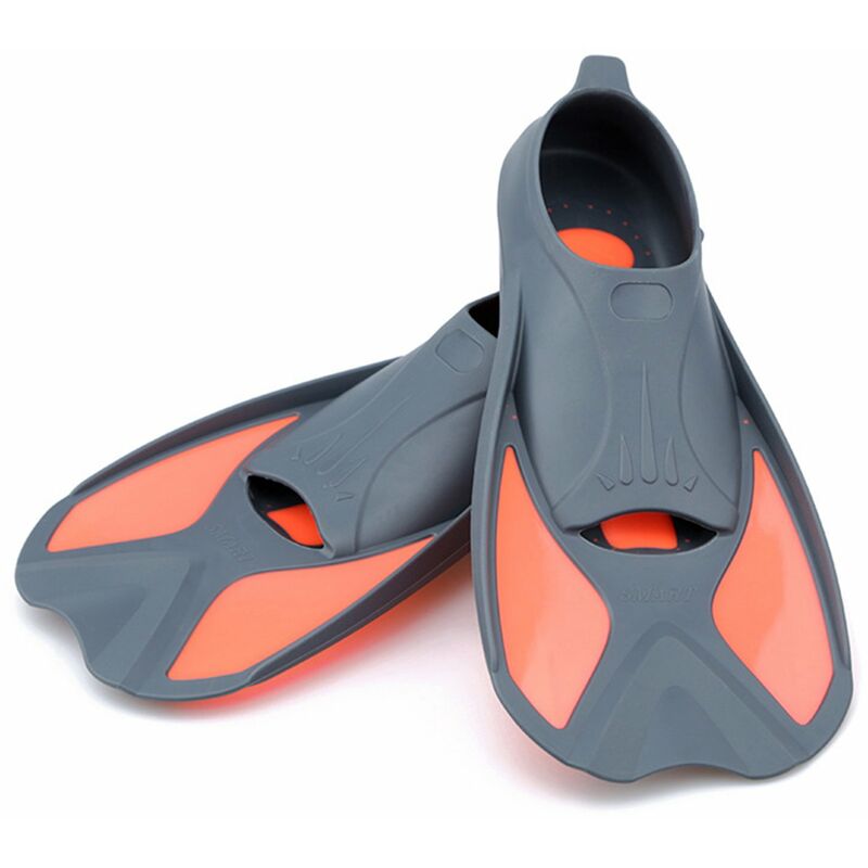 

Aletas de natacion ligeras cortas para ninos, para entrenamiento de snorkel y natacion,Gris y naranja, 4XS