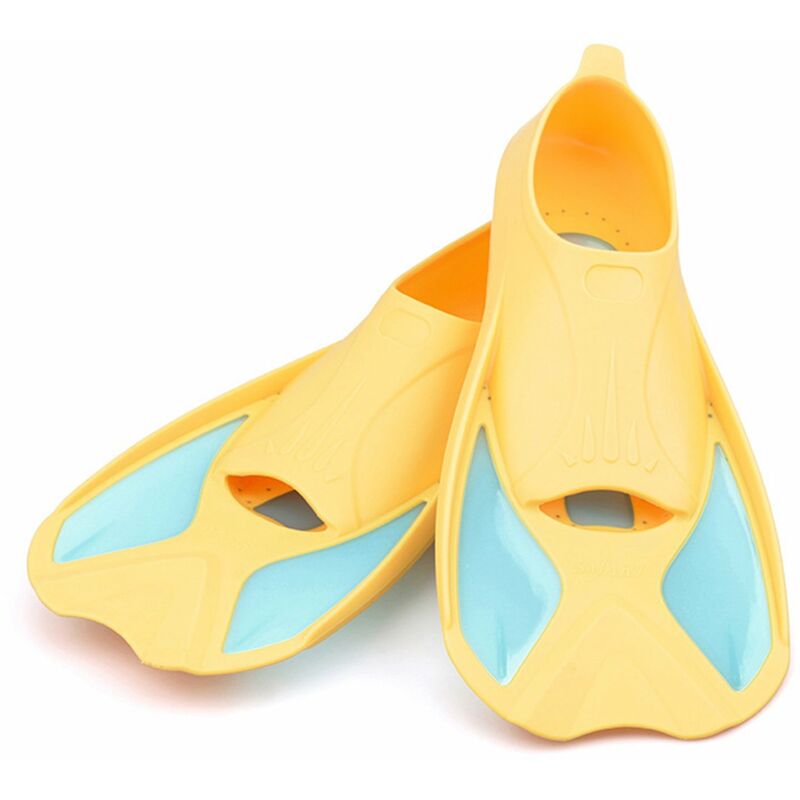 

Aletas de natacion ligeras cortas para ninos, para entrenamiento de snorkel y natacion,Amarillo y azul, 4XS