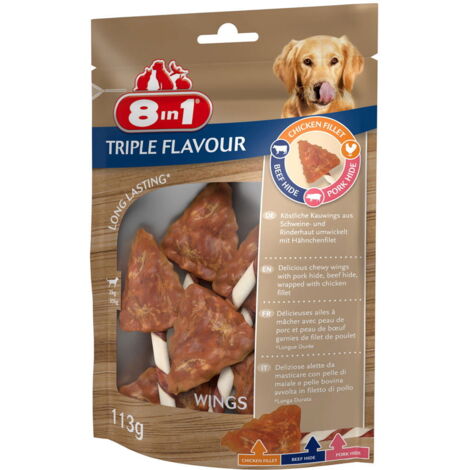 Alette Triple Flavour taglia XS con triplo gusto pollo, manzo e maiale - OFFERTA RISPARMIO 6 confezioni da 113 cad