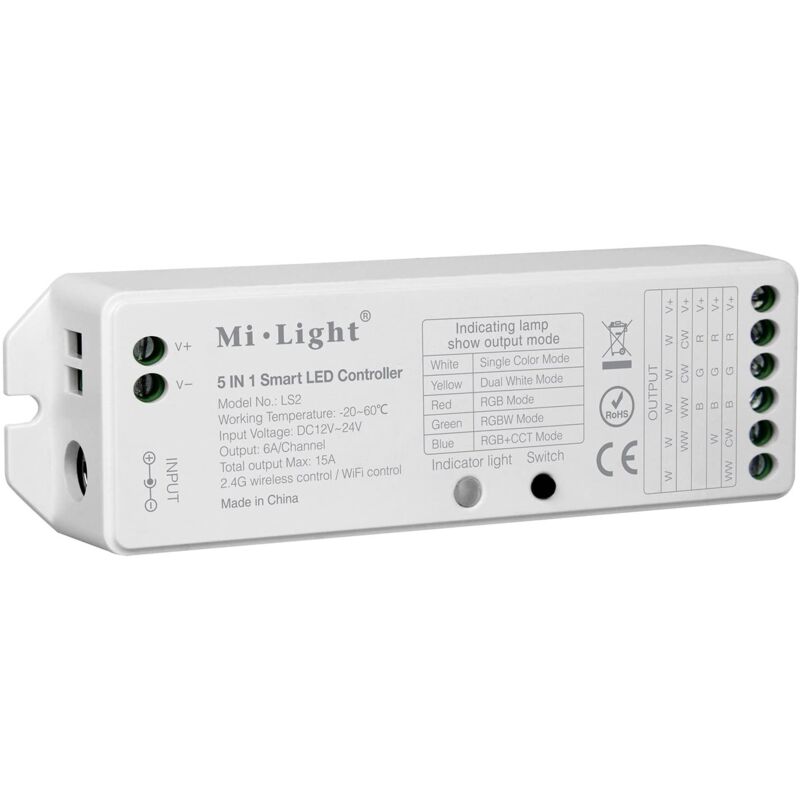 

Alexa google home smart LED strip controller 5 en 1, control por smartphone, para RGB, RGBW y RGB + CCT, DC12V / 24V