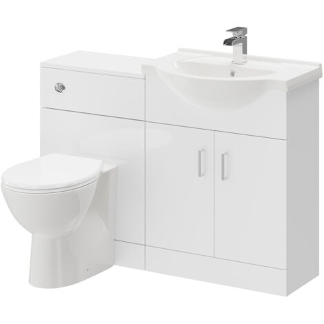 Alexander James Gloss White 1150mm 2 Door Vanity Unit Toilet Suite