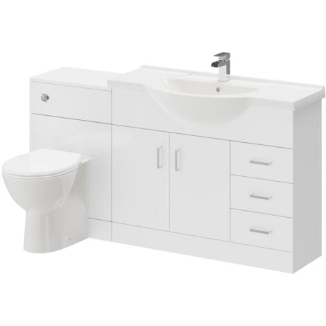Alexander James Gloss White 1550mm 2 Door 3 Drawer Vanity Unit Toilet Suite