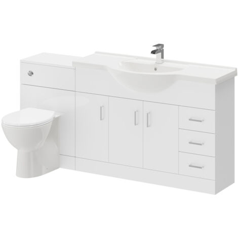 Alexander James Gloss White 1700mm 3 Door 3 Drawer Vanity Unit Toilet Suite