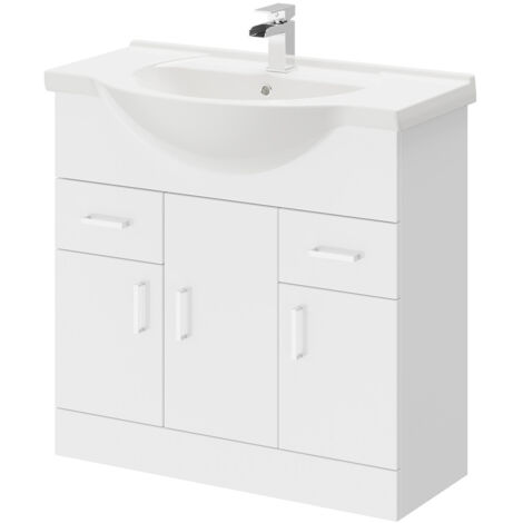 Alexander James Gloss White 850mm Vanity Unit and Basin with 1 Tap Hole