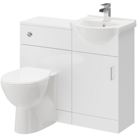 Alexander James Gloss White 950mm 1 Door Vanity Unit Toilet Suite