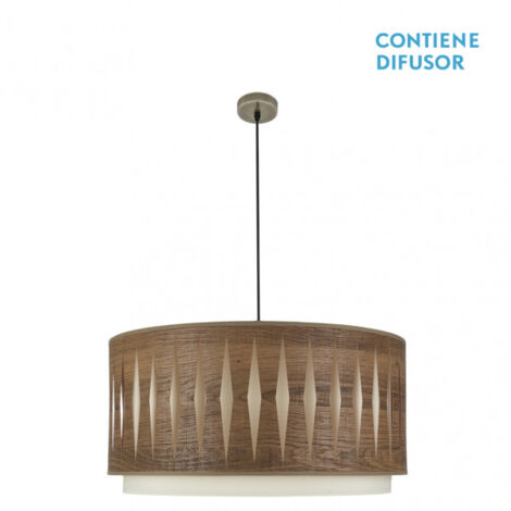 Alexandra Anhänger 3xe27 Leder/dunkles Holz Regx60x60 cm