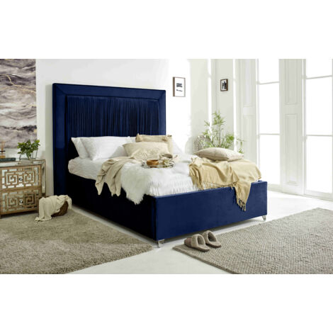 Alexandra Blue Plush Velvet Double Bed Frame