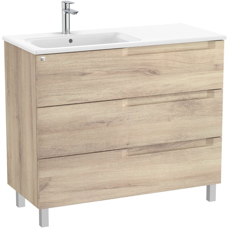 Roca - Pack Unik Meuble 3 tiroirs + lavabo gauche aleyda Couleur : Bois Beige - Dimensions : 1005x460x740 mm
