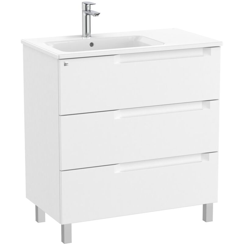 Roca - Unik Meuble 3 tiroirs + lavabo gauche aleyda Couleur : Blanc mat - Dimensions : 805x460x740 mm