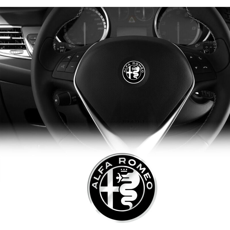 Alfa Romeo Adesivo 3D Logo per Volante, Diametro 40 mm - Colore: NERO