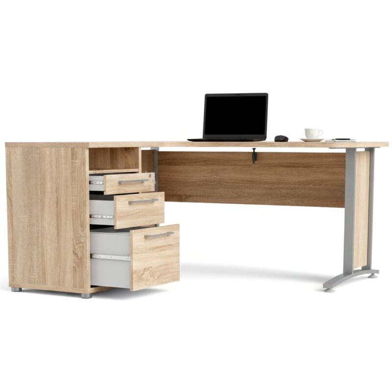 Dmora Grau Schreibtisch Alfango, 3 Schubladen, 150,5X159x74,5H Cm