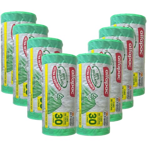 ALFAPAC 80% recyclé 10 rouleaux de 15 sacs poubelle auto-scellants 'High Bucket', 30L