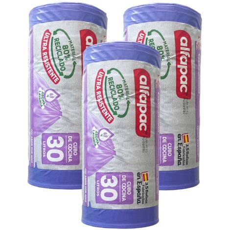 ALFAPAC 80% recyclé 4 rouleaux de 15 sacs poubelle refermables, 10L
