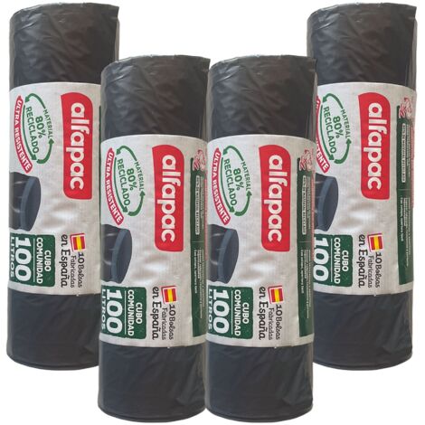 ALFAPAC 80% recyclé 8 rouleaux de 10 sacs poubelles 'Community Bucket', 100L