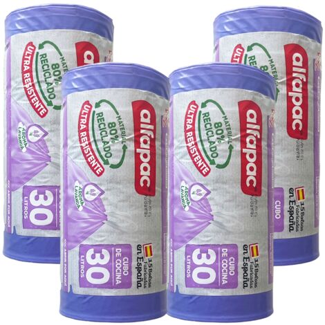 ALFAPAC 80% recyclé 8 rouleaux de 15 sacs poubelle refermables 'Lavande', 30L