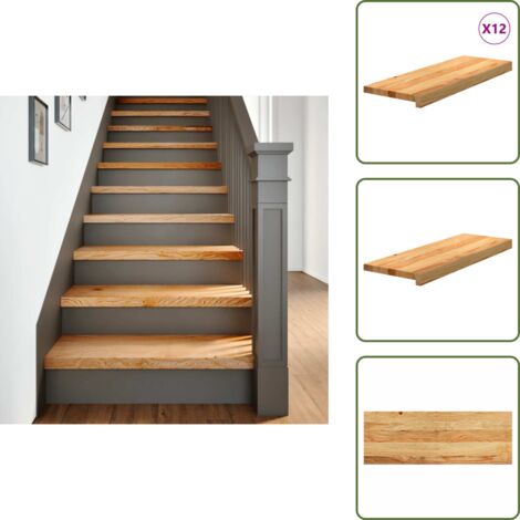Alféizar de ventana - vidaXL Peldaños de escalera 12 uds madera maciza roble marrón claro - Madera maciza