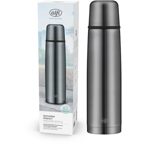 alfi ISOTHERM AV 1000ml, cool grey mat, borraccia isolante in acciaio con bicchiere, ermetica con chiusura automatica, smontabile, caldo per 12 ore, anti-impronte, senza BPA