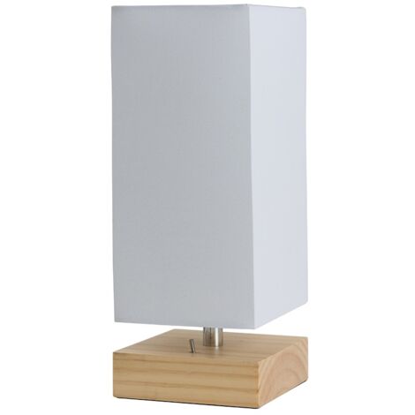 Alfis Modern Pine Wood and White Bedside Table Lamp with USB Charging Port