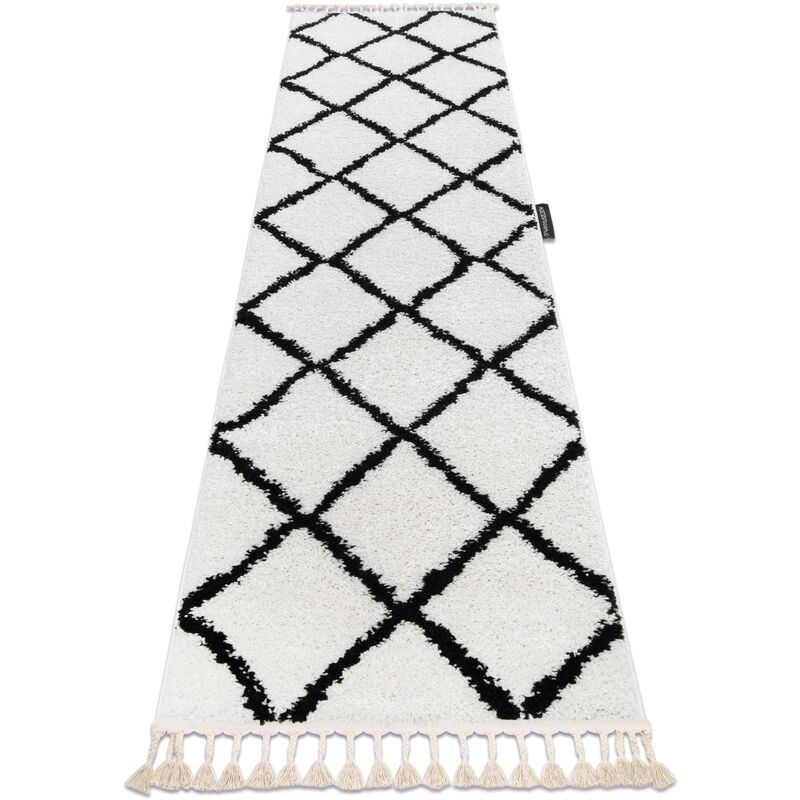 

Rugsx - Alfombra, alfombra de pasillo BERBER CROSS blanco – para la cocina, entrada, pasillo Blanco 60x300 cm