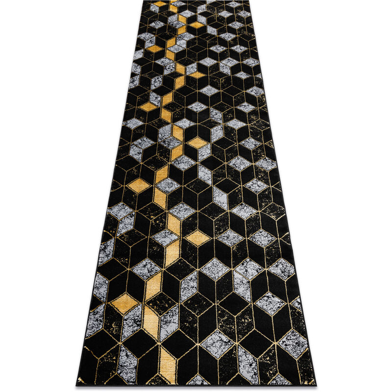 

Rugsx - Alfombra, alfombra de pasillo GLOSS moderno 400B 86 elegante, glamour, art deco, 3D геометричен negro / oro Negro 60x200 cm