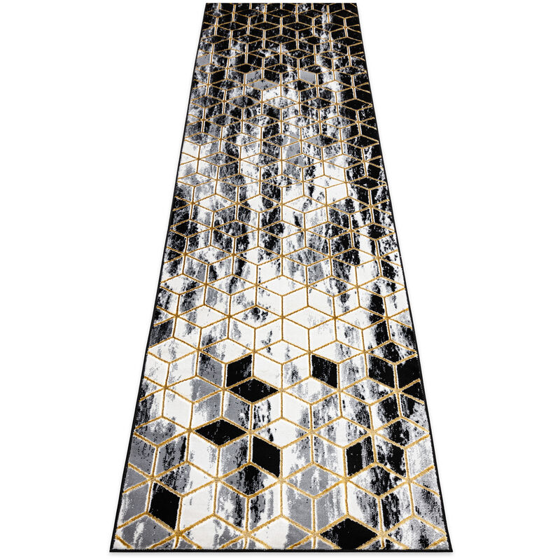 

Rugsx - Alfombra, alfombra de pasillo GLOSS moderno 409A 82 Cubo elegante, glamour, art deco negro / gris / oro Negro 60x200 cm