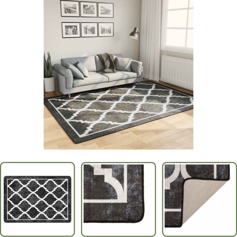 Alfombra antideslizante -  Alfombra lavable negro y blanco 160x230 cm