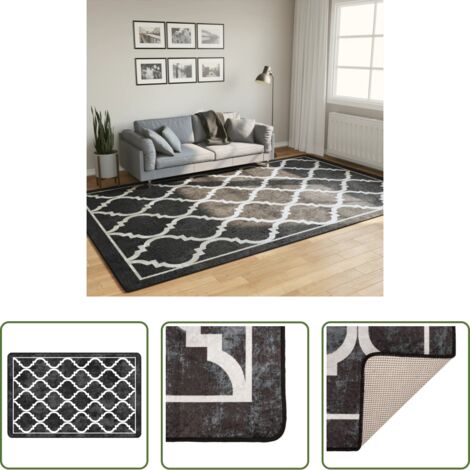 Alfombra antideslizante -  Alfombra lavable negro y blanco 190x300 cm
