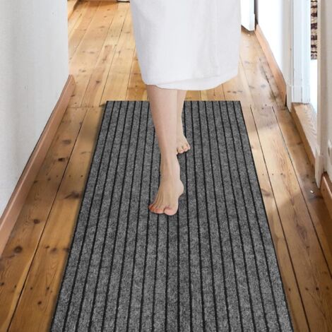 Alfombra antideslizante, fácil de limpiar e impermeable, ideal para entradas, cocinas o lavaderos, 60 cm x 120 cm. Rayas grises.