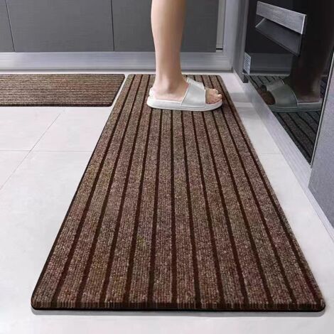Alfombra antideslizante, fácil de limpiar e impermeable, ideal para entradas, cocinas o lavaderos, 60 cm x 220 cm. Rayas marrones.