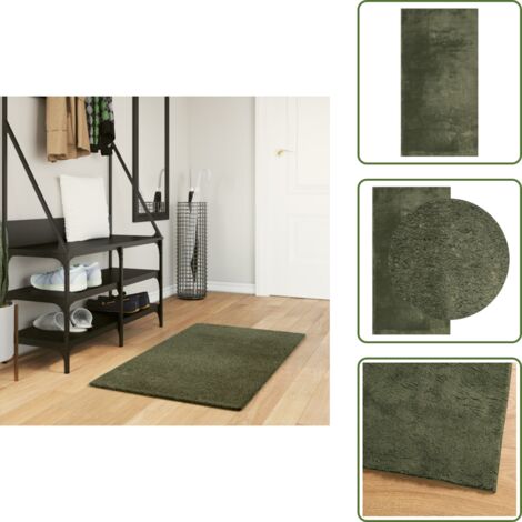 Alfombra antideslizante - vidaXL Alfombra pelo corto suave lavable HUARTE verde bosque 60x110 cm - Alfombra para salón