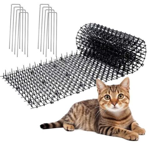 Alfombra antigatos con 8 pinchos de 30 x 200 cm para evitar que los animales se acerquen. Ideal para exteriores, jardines interiores y exteriores.