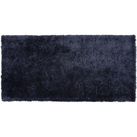 Alfombra azul oscuro 80 x 150 cm poliéster hecho a mano pelo largo Evren
