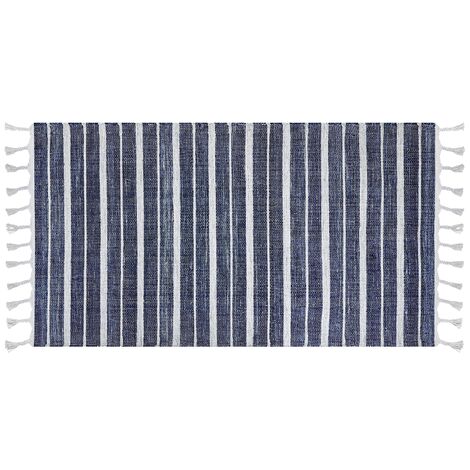 Alfombra azul oscuro blanco 80 x 150 cm plástico reciclado patrón a rayas Bademli
