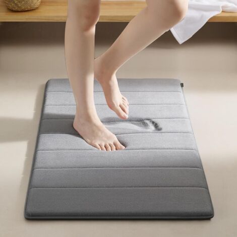 Alfombra Baño, Alfombrilla de Baño, Gris Claro Raya 50  80CM Absorbente Alfombras Ducha, Antideslizante, Espuma Viscoelástica, Lavable a Máquina, para Bañera,Ducha y Baño