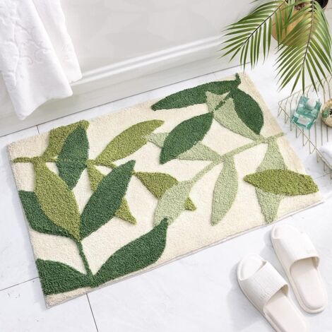 Alfombra Baño Antideslizante, Alfombrilla de Baño de Absorbente Suave Microfibra Verde, Lavable a Máquina Alfombra de Baño para Puerta Dormitorio Sala de Estar Cocina, 45x65cm