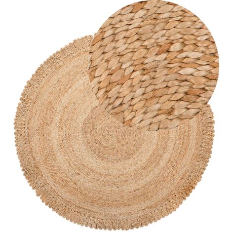 Alfombra beige redonda 140 cm estilo boho rústico espiral trenzado de yute natural salón dormitorio comedor Erence