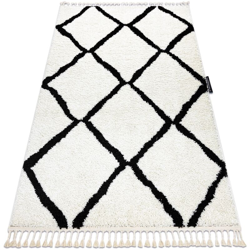 

Alfombra BERBER Cuadriculado blanco Franjas Bereber Marroquí Shaggy Blanco 160x220 cm