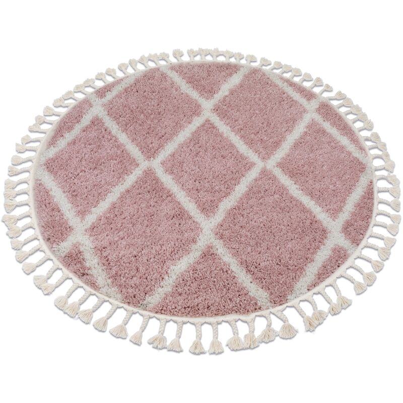 

Alfombra BERBER TROIK A0010 círculo rosa/blanco Franjas Bereber Marroquí Shaggy Tonos de rosa circulo 160 cm