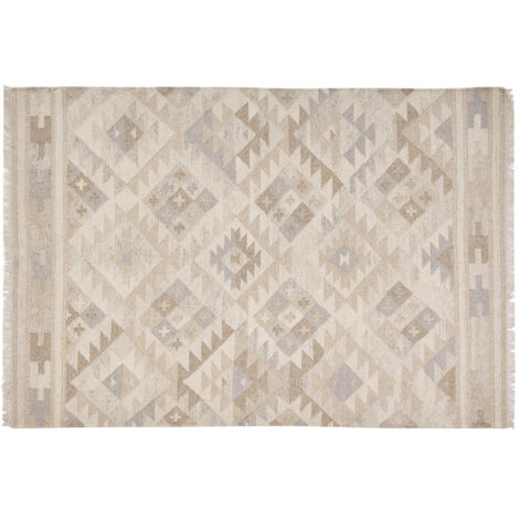 Alfombra bereber beige con motivos de lana y algodón 160 x 230 cm MAKAÏ