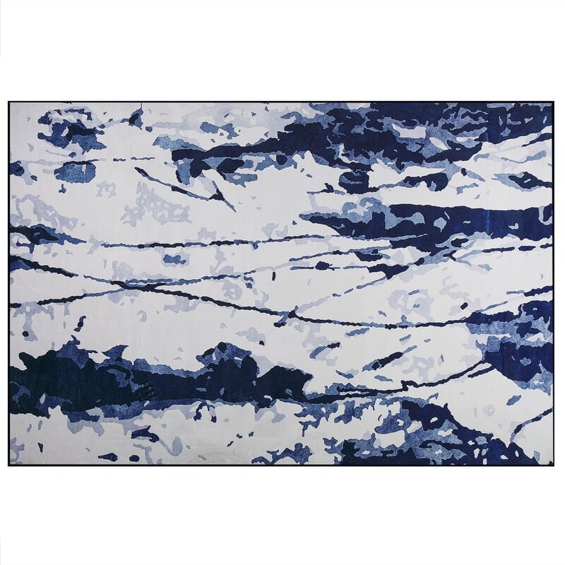 Beliani - Alfombra blanca y azul 160 x 230 cm efecto pintura abstracta impreso pelo corto estilo moderno Izmit