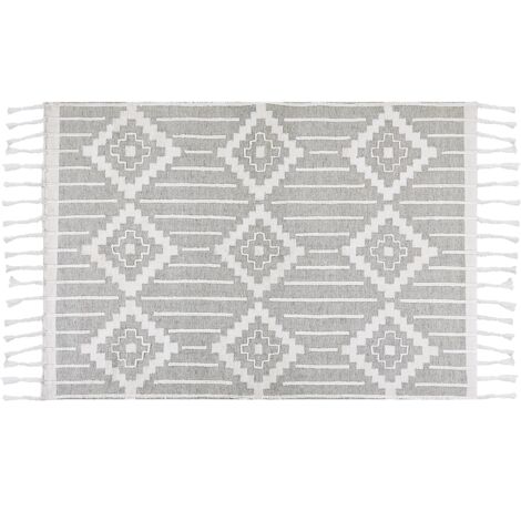Alfombra blanco gris 160 x 230 cm material sintético hecho a mano borlas Tabiat