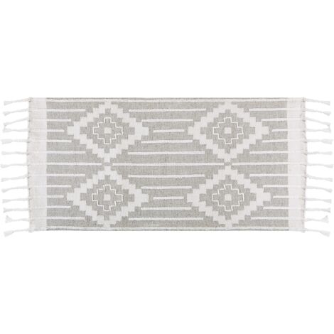 Alfombra blanco gris 80 x 150 cm material sintético hecho a mano borlas Tabiat