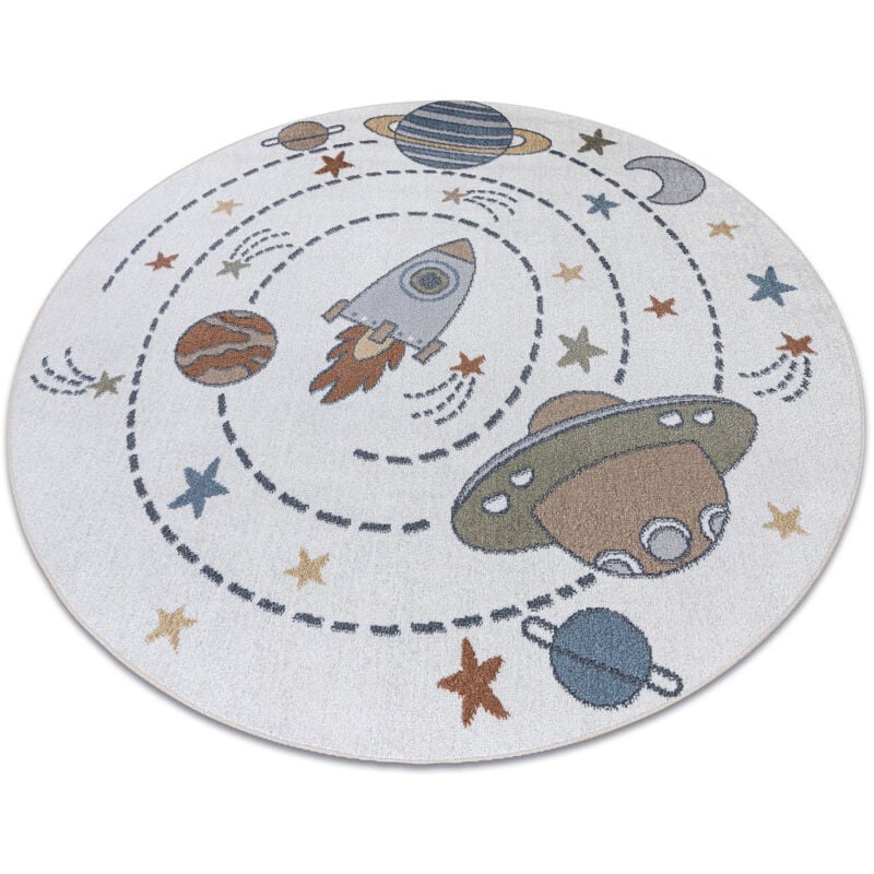 Alfombra BONO 8288 círculo Espacio, planetas crema / antracita multicolour circulo 200 cm