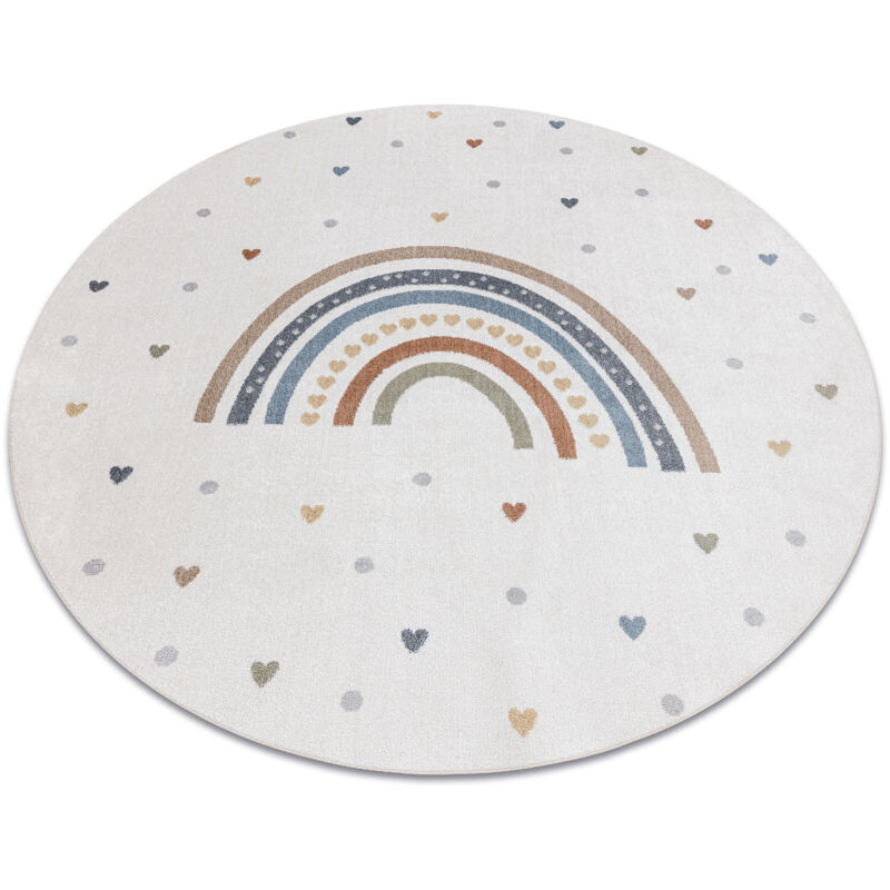 Alfombra BONO 8302 círculo Arcoíris, corazones crema / marrón multicolour circulo 160 cm