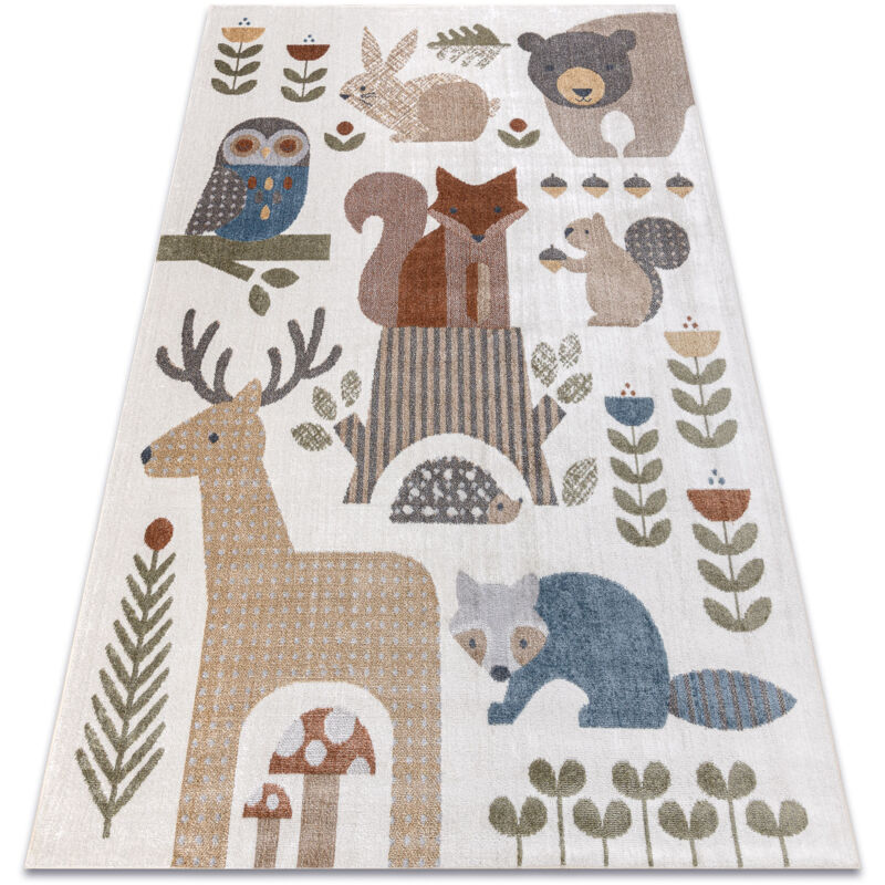 Alfombra BONO 8425 Animales del bosque crema / marrón multicolour 160x220 cm