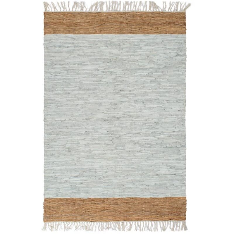 

Alfombra chindi tejida a mano cuero 120x170cm gris claro/marron