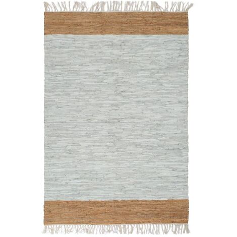 Alfombra chindi tejida a mano cuero 120x170cm gris claro/marrón