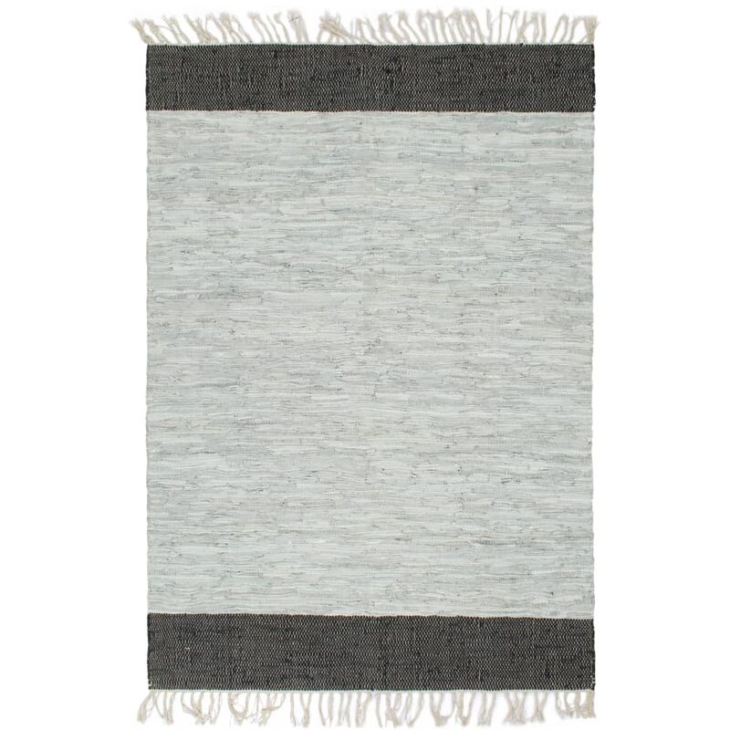 

Alfombra chindi tejida a mano cuero 160x230 cm gris claro/negro - Gris - Vidaxl