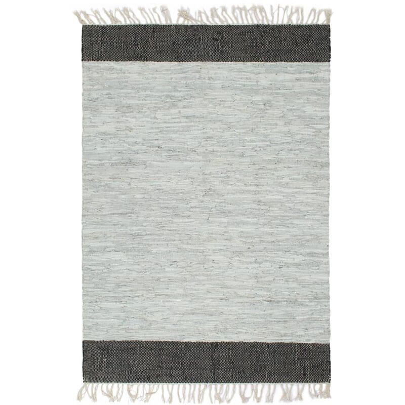 

Alfombra chindi tejida a mano cuero 80x160cm gris claro y negro - Gris - Vidaxl