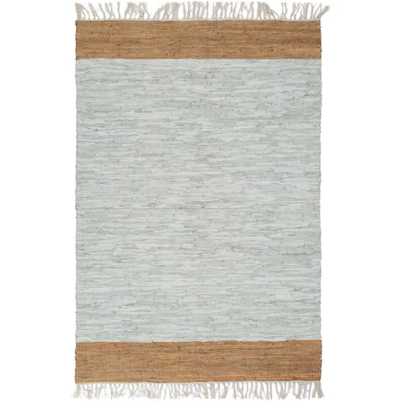 

Alfombra chindi tejida a mano cuero 190x280cm gris claro/marrón - Gris - Vidaxl